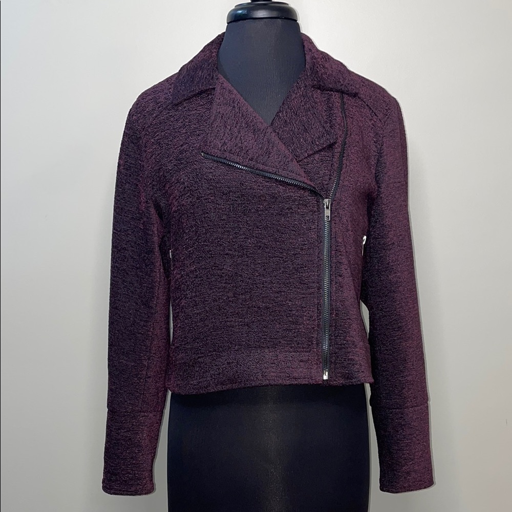 Cupcakes & Cashmere Cropped Textured Chic Chenille Women’s Moto Jacket Size Lrg